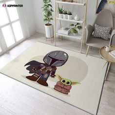 an area rug with baby yoda and the child on it