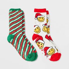 Keep little feet warm and stylish with this Kids' 2pk 'Smiley' Cozy Crew Socks from Cat & Jack™ in Red/ White/ Green. Featuring playful smiley prints, these socks are made from a lightweight knit material, perfect for all-day comfort. They’re soft, snug, and great for lounging at home or wearing out and about. A fun and comfy addition to any kid’s wardrobe. Cat & Jack™: Designed for all children so you can trust it's made for yours. Playful Soft Winter Socks, Playful Soft Socks For Winter, Playful Super Soft Winter Socks, Playful Super Soft Socks For Winter, White Novelty Socks For Winter, Novelty White Socks For Winter, Playful White Winter Socks, Playful Red Winter Socks, Playful Red Socks For Winter