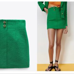 Brand New With Tags. Elegant Green Mini Skirt For Summer, Elegant Green Mini Skirt For Spring, Elegant Green Mini Skirt For Fall, Chic Fitted Green Mini Skirt, Elegant Green Lined Mini Skirt, Spring High Waist Green Skirt, Green High Waist Skirt For Spring, High Waist Green Skirt For Spring, Elegant Green Zara Skirt