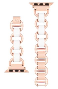 Complement the sleek sophistication of your Apple Watch with this bracelet crafted from smooth enamel links and polished rose-goldtone plate. Apple Watch not included Fits 38mm/40mm Apple Watch Fold-over clasp Rose-goldtone plate/enamel Imported Modern White Bracelets With Solid Link Construction, Luxury White Apple Watch Band With Bracelet Strap, Elegant White Bracelet Strap Watch Bands, Bracelet Crafts, Anne Klein, Watch Bands, Apple Watch, Jewelry Watches, Gold Tones