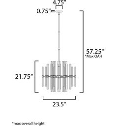 a drawing of the max overhead height chandelier, with measurements for each light fixture