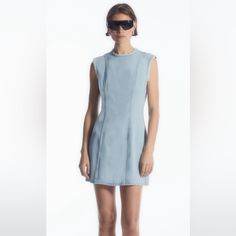 Cos Paneled Denim Mini Dress Nwot - Super Soft Cotton Denim Mini Dress. Fitted A-line Denim Dress For Summer, Summer Workwear Denim Mini Dress, Summer Denim Mini Dress For Work, Elegant Sleeveless Denim Mini Dress, Denim Blue Mini Dress For Work, Elegant Summer Denim Dress For Workwear, Spring Denim A-line Mini Dress, Fitted Denim Dress For Workwear In Summer, Fitted Denim Dress For Summer Workwear