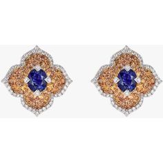 Piranesi - Pacha Earrings in Blue and Orange Sapphire - 18K White & Rose Gold White Diamond Earrings, Classic Earrings, Orange Sapphire, Flower Tops, Blue And Orange, Fine Jewelry Gift, Significant Other, White Rose Gold, White Diamonds