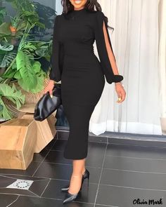 Color: black, Size: M Ghana Dresses, Interview Fits, Slim Fit Skirts, Church Attire, Material Dress, Awesome Outfits, Tv Interview, Neck Bodycon Dress, Dresses 2023