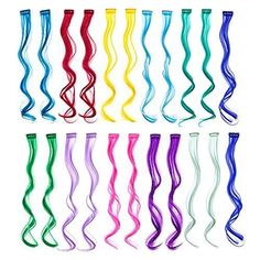 Return Policy Fast Delivery Trusted seller 22 Pcs Colored Party Highlights Clip on in Hair Extensions Multi-Colors Hair Product Description 11 brilliant colors, each color with 2 pcs, total 22 pcs in set clip-in/clip-on Colored hair extension, 1 Piece with 1 Clip Attached and very easy to apply Made by 100% high quality Synthetic fiber, it looks, moves and feels like real hair with affordable price 2 texture options: Straight and Curly. Approx. Straightening Length:19~20 Inches. Weight: 7g per p Hair Wont Grow, Jojo Siwa Bows, Wavy Hair Extensions, Colored Hair Extensions, Multi Colored Hair, Hair Streaks, Wavy Curly Hair, Clip In Extensions, Jojo Siwa