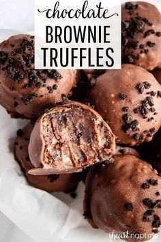 chocolate brownie truffles on a white plate