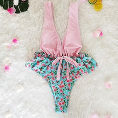 Summer Floral Monokinis - Fashionsarah.com Swimsuit Material, Neck Bow, Floral Print Fabric, Bra Style, Floral Decoration, Beach Swimsuit, Collar Pattern, One Piece Suit, Neck Ruffle