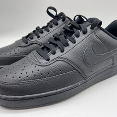 Brand New - Nike Men's Court Vision Low Triple Black Leather Shoes Cd5463-002 - Size Men’s 8.5 Shoes Are Brand New, Never Worn. No Box, Fast Shipping! Nike Leather Slip-on Sneakers, Slip-resistant Lace-up Shoes For Streetwear, Classic Leather Ankle-high Sneakers, Classic Ankle-high Leather Sneakers, Nike Slip-resistant Round Toe Sneakers, Nike Low-top Shoes With Cushioned Footbed, Black Plain Toe Sneakers For Sports, Black Sneakers With Cushioned Footbed, Court Vision