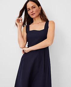 Elevate your wardrobe with the timeless elegance of Ann Taylor's Square Neck Midi Dress in the captivating Night Sky shade. This dress is meticulously designed to flatter your silhouette, featuring a classic A-line shape enhanced by artful pleating at the skirt.

- **Size:** Regular - 4
- **Color:** Night Sky
- **Material:** 78% Cotton, 20% Rayon, 2% Spandex
- **Gender:** Female
- **Length:** 32" from natural waist
- **Features:** Sleeveless, square neckline, front knife pleats, hidden back zipp Elegant Pleated Mini Dress With Square Neck, Square Neck Lined Midi Dress, Square Neck Fit And Flare Dress With Pleated Bodice, Elegant Pleated Square Neck Mini Dress, Chic Pleated Dress With Square Neck, Summer Formal Sleeveless Dress With Square Neck, Formal Summer Sleeveless Dress With Square Neck, Formal Sleeveless Square Neck Summer Dress, Chic Pleated Midi Dress With Straight Neckline