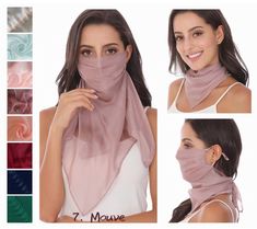 Multifunctional Silk Scarf Mask - 100% Real Mulberry Silk. Soft touch in tones of mild colors. - 💡 How to identify real silk?  Take few yarns from the material and carefully burn it with a flame. Genuine silk 1). burns with smell of burnt hair. When you burn the edge of real silk fabric, 2). the flame is invisible and it will stop burning as soon as the flame is removed. 3). The ash produced is black, crispy and brittle. - Scarf is approximately 19.5in*19.5in/Mask area is about 9in*5.5 in, with Burnt Hair, Scarf Mask, Silk Mask, Silk Face Mask, Silk Neck Scarf, Scarf Bandana, Bandana Headband, Pretty Designs, Face Covering