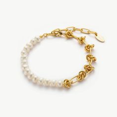 Molten Baroque Pearl Twisted Chain Bracelet in Gold Elegant Metal Chain Bracelet With Pearl, Elegant White Link Chain Bracelet, Formal Adjustable Pearl Chain Bracelet, Modern Gold Pearl Bracelets, Modern Gold Pearl Bracelet, Elegant Pearl Bracelet With Chain Detail, White Chain Link Elegant Bracelet, Elegant Adjustable Pearl Bracelet With Chain, Elegant White Chain Link Bracelet