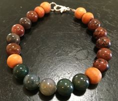 Earth Element Bracelet - Healing Crystal Bracelet - Moss Agate, Petrified Wood, Mahogany Obsidian & Element Terre, Sandalwood Bracelet, Earth Element, Mahogany Obsidian, Healing Gemstones, Chakra Racine, Gemstones Crystals, Men's Bracelets, Earth Elements