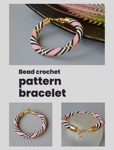 the bead crochet pattern bracelet is shown in three different colors and sizes