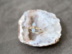 Aquamarine Ring in Gold , Pointed Crystal Stone Wire Wrapped Ring , Rose Gold , Sterling Silver , Bo Aquamarine Gold Ring, 14k Gold Signet Ring, Monogram Ring Gold, Personalized Gold Rings, Gold Pinky Ring, Bohemian Crystal, Hammered Band, Monogram Ring, Natural Gemstone Jewelry