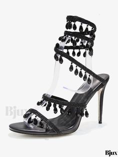 Bjux - Exquisite Womens Open Toe High Heel Sandals with Rhinestones and Lace-Up for Formal Occasions Sandals For Prom, Clear Boots, Street Wear Style, Chunky Heel Booties, Rhinestone High Heels, Summer Boots, Lace Up High Heels, Chic Sandals, Open Toe High Heels