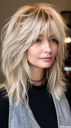 Discover how bangs can rejuvenate your look, adding a youthful touch and enhancing your natural beauty. In this article, we'll explore various bangs hairstyles perfect for older women, from gentle wispy bangs to striking blunt #mediumlengthhair Shoulder Length Layered Hair, Layered Hair With Bangs, Haircuts For Medium Length Hair, Layered Haircuts For Medium Hair, Gorgeous Hairstyles, Medium Layered Hair, Bangs Hairstyles, Shag Hairstyles, Haircuts For Medium Hair