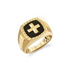 Men's Tetra Signet ring celebrates the collections modern motif of the 4 seeded pyramid. Surrounded by a pyramid border the onyx center stone displays an equal armed cross with knife edge details. SKU: #MF101 Gold Hex, Womens Wedding Bands, Three Stone Rings, Cuff Earrings, Halo Rings, High Jewelry, Mens Wedding Bands, Three Stone, Signet Ring