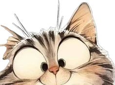 a drawing of a cat with big eyes and whiskers on it's head