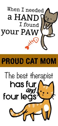 two different types of cats with the words proud cat mom written on them and an image of