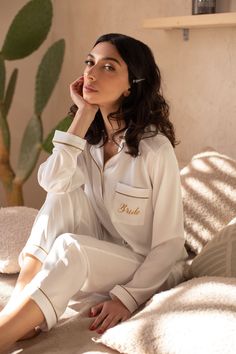 Pajama Set With Shirt and Pants ABOUT ITEM : A perfect combination of comfort and style! They are designed to be have the comfy fit of loungewear without sacrificing appearance. It is hard not to look classy wearing satin sleep ware and the silky-smooth feel feels amazing on the skin. SIZES : If your measurements do not match to our size guide please write to us and our workshop will carry out your measurement on order at no additional cost. Careful! Custom products are not returned! If you have Long Sleeve Sets For Bridesmaids, White Bridesmaid Gift Sets, White Sets For Bridesmaid Gift, White Long Sleeve Sleepwear For Wedding, White Long Sleeve Sets For Wedding Night, White Long Sleeve Sets For Wedding, White Long Sleeve Sleepwear For Honeymoon, Sleep Ware, Bridesmaid Pajama