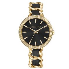 Ever wanted to know what it was like to be a Kardashian? Now is your chance! Luxury and elegance become one in this Kendall + Kylie Lds Black Dial Gold Black Ribbon Watch. With it's chic and modern adaption of a timeless staple in watch design, it features an extravegant gold bezel to surely help turn some heads and bring to life any outfit or style. The black dial and gold band with black ribbon laced through perfectly match the shine of the crystal, truly making you feel like you are on top of Black Party Watches, Trendy Black Party Watches, Black Watch Women's, Watch Women's, On Top Of The World, Kendall Kylie, Kendall + Kylie, Top Of The World, Black Ribbon