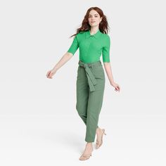 Women's High-Rise Tapered Ankle Tie- Front Pants - A New Day Olive Elevate Your Everyday Wear Or Special-Occasion Wardrobe With These High-Rise Tapered Ankle Tie Front Pants From A New Day. These High-Rise Tapered Pants In A Solid Color Make A Versatile Pick In Your Wardrobe. Tailored In A Relaxed Fit With A Taper-Leg Cut, They Feature Cotton-Blend Fabric With Added Stretch For Comfy Wear. The Hook-And-Zip Closure With Tie-Front Provides A Secure Fit, While The Functional Front And Back Pockets Green Bottoms For Business Casual Summer, Green Spring Bottoms For Business Casual, Green Business Casual Pants For Spring, Business Casual Green Pants For Spring, Tie Front Pants, Houndstooth Pants, Ankle Dress Pants, Black Wide Leg Trousers, Black Cropped Pants