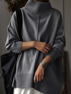 Solid Turtleneck Pullover Sweater, Casual Long Sleeve Drop Shoulder Sw – Kkboxly™ Minimalist Winter, Drop Shoulder Sweater, Elegant Sweater, Turtleneck Pullover, Winter Pullover, Comfortable Sweater, Stylish Sweaters, Drop Shoulder Sweaters, Belleza Natural