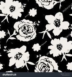 Black and white Big flowers illustration raster effect. Dot effect vector seamless pattern. Flowers Vector, Flowers Illustration, Black N White, Flower Illustration, Black & White, White T, Round Brilliant