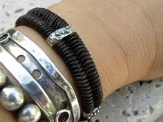 Sterling Silver Chocolate Leather Bracelet Artisan by TANGRA2009 Handmade Brown Sterling Silver Bracelets, Handmade Sterling Silver Brown Bracelet, Artisan Bracelets, Chocolate Leather, Chic Bracelet, Braided Leather Bracelet, Sterling Silver Bangles, Naturally Dyed, Braided Leather