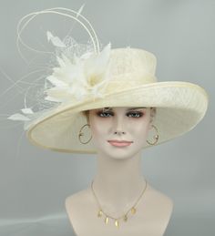 Beige Boater Hat For Wedding, Fitted Cream Wide Brim Costume Hat, Cream Wide Brim Costume Hat, Beige Fitted Top Hat For Races, Fitted Straw Hat With Curved Brim For Weddings, Fitted Curved Brim Straw Hat For Wedding, Fitted Wide Brim Straw Hat For Wedding, Beige Costume Hats And Headpieces For Races, Elegant Beige Costume Hats And Headpieces For Garden Party