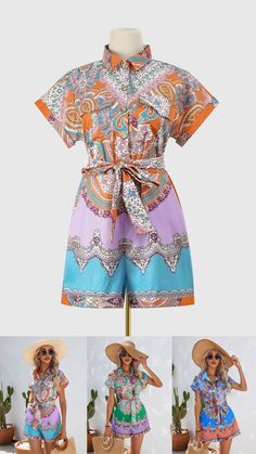 Summer short jumpsuit with full paisley floral print is your holiday outfit trip clothes great ideas. Colorful tight romper outfits is very charming and chicful. Help you look outstanding at the sunshine vacation. Bohemian Printed V-neck Jumpsuits And Rompers, Summer Multicolor Non-stretch Jumpsuits And Rompers, Bohemian Non-stretch Jumpsuits And Rompers For Vacation, Printed Jumpsuits And Rompers For Beach, Bohemian Printed Jumpsuits And Rompers For Spring, Casual Multicolor Print Jumpsuits And Rompers For Vacation, Beach Patterned Jumpsuits And Rompers, Bohemian Non-stretch Jumpsuits And Rompers For Beach, Casual Patterned Jumpsuits And Rompers For Vacation