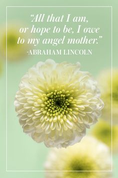 a white flower with a quote on it that says,'all that i am, or hope to be loved is my angel mother - abraham lincoln