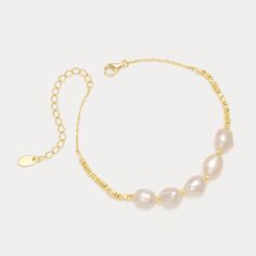 This exquisite Pearl Beaded Bracelet, is elegantly complemented by the luxurious sheen of 18k Gold accents, embodying both vintage charm and timeless sophistication.Embrace nature's artistry with our Pearl Beaded Bracelet. Delicate baroque pearls and radiant 18K gold-plated sterling silver chain create a refined yet bohemian look. A beautiful reminder to cherish life's simple pleasures, this bracelet is effortlessly chic and perfect for any occasion. Indulge in its natural luxury and elevate you Elegant Beaded Baroque Pearl Bracelets, Gold Beaded Bracelets With Baroque Pearls, Gold Beaded Bracelet With Baroque Pearls, Gold Beaded Baroque Pearl Bracelets, Elegant Gold Bracelet With Baroque Pearl, Elegant Pearl Bracelets With Gold Beads, Elegant Pearl White Bracelets With Gold Beads, Elegant Gold Beaded Bracelets, Pearl Beaded Bracelet