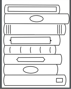 a black and white drawing of books stacked on top of each other