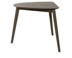 a small wooden table with two legs and a round top on the bottom, against a white background