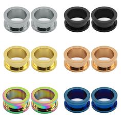 an assortment of different colored metal rings