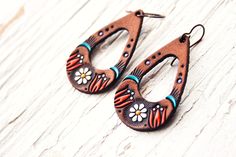 Shoe Repair Shop, Leather Earring, Hippie Flowers, Shoe Repair, Colorful Earrings, Leather Conditioner, Copper Color, Leather Care, Different Patterns