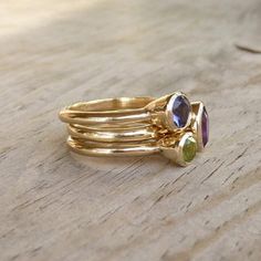 Solid Gold Stackinrg Rings,Multi Gemstone Stacking Ring Set,Gold Iolite Ring, Peridot Ring and Gold Recycled Gold Ring, Gold Stacking Rings, Gemstone Stacking Ring, August Birthstone Ring, Gold Amethyst Ring, Stacking Ring Set, Handmade Fine Jewelry, Golden Ring, Gold Ring Sets