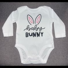 New Baby Bunny 3 Month Onesie. Just In Time For Easter! Support A Small Business With This Purchase! Insta: Goldenpawdesigns Buckeye Baby, Florida Baby, Baby Boy Bear, Support A Small Business, Baby Snowsuit, Baby Minnie, Body Suit Outfits, Baby Bunny