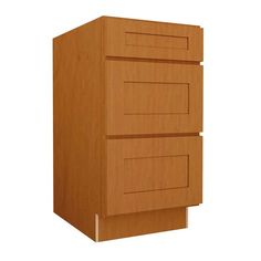 a wooden cabinet with three drawers on one side