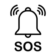 a bell with the word sos on it's side and sound waves coming out