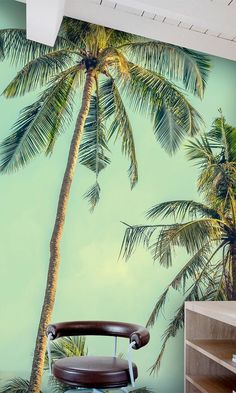 palm trees tropical spa wallpaper Wallpaintings Ideas, Hotel Mural, Spa Wallpaper, Trees Mural, Nature Inspired Wallpaper, Peel N Stick Wallpaper, Soothing Nature, Calming Environment, Beach Mural