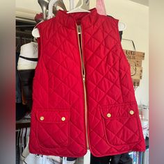 Red Vest Never Worn No Stains Women’s Medium Red Sleeveless Fall Outerwear, Red Sleeveless Outerwear For Fall, Red Puffer Vest, Red Puffer, Red Vest, Puffer Vest, St John, Puffer, Jackets For Women