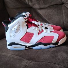 Boys Nike Air Jordan 6 Retro Carmine. White/Red. Size: 6 Grade School | 7.5 Womens Original Packaging: Yes Condition: Brand New, Deadstock. Casual Pink Basketball Shoes With Red Sole, Red Sporty Jordan Shoes With Air Max Cushioning, Red Jordan Shoes With Air Max Cushioning, Red Air Max Cushioned Sneakers With Round Toe, Carmine Color, Air Jordan 6 Low Lunar New Year, Air Jordan 3 Cardinal Red, Jordan 7 Cardinal, Jordan 6 Olympic