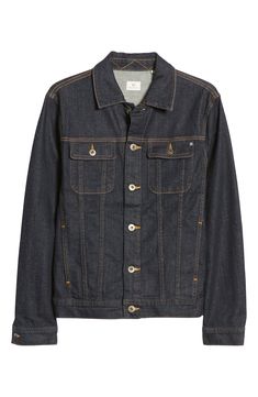 A deep-indigo wash and high-contrast topstitching define a classic denim jacket with all-season appeal. Front button closure Spread collar Long sleeves with button cuffs Chest button-flap pockets; side-seam pockets Adjustable button side tabs 98% cotton, 2% polyurethane Machine wash, tumble dry Imported Classic Medium Wash Rigid Denim Jacket, Indigo Denim Jacket With Patch Pockets For Fall, Fall Denim Blue Rigid Denim Outerwear, Fall Dark Wash Rigid Denim Outerwear, Classic Denim Blue Jacket With Relaxed Fit, Classic Denim Blue Jacket In Relaxed Fit, Relaxed Fit Dark Wash Denim Jacket With Snap Buttons, Classic Relaxed Fit Denim Jacket In Denim Blue, Cotton Denim Jacket With Button Closure In Dark Wash