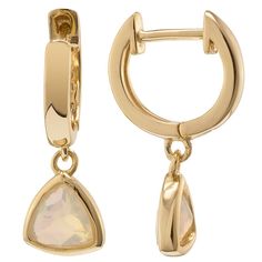 These opal drop earrings by Gemistry are a beautiful and elegant addition to your jewelry collection. These opal drop earrings by Gemistry are a beautiful and elegant addition to your jewelry collection. Nickel free Metal: sterling silver Backings: post Packaging: velvety pouch Plating: 14k gold flash plated Finish: polished Length: 17.78 mm x 5.8 mmSTONE DETAILS Stone type: opal Total weight: 1/2 ct. Center stone size: 5 mm x 5 mm Shape: trillion Setting: bezel Gemstones may have been treated t Teardrop Opal Earrings In Gold, Elegant Opal Hoop Earrings, Elegant Gold Opal Hoop Earrings, Opal Jewelry In Yellow Gold With Matching Earrings, Formal Opal Gemstone Earrings, Yellow Gold Opal Jewelry With Matching Earrings, Yellow Gold Opal Gemstone Earrings, Elegant Ethiopian Opal Earrings As Gift, Opal Drop Earrings