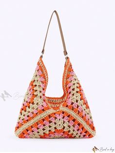 Bird in Bag - Grandmother-Inspired Hand-Woven Tote Bag with Large Capacity Casual Orange Bucket Bag, Multicolor Large Capacity Hobo Bag For Beach, Casual Multicolor Hobo Bag With Braided Handles, Square Orange Bag For Vacation, Trendy Multicolor Hobo Bag For Vacation, Casual Multicolor Square Straw Bag, Orange Square Bag For Vacation, Orange Square Vacation Bag, Casual Orange Crochet Bag For Vacation