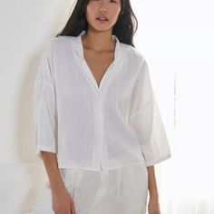 New With Tag Size: Small ~ Relaxed Fit, May Fit Small To Medium Airy Cotton-Blend Sleep Shirt By Out From Under. Boxy Cut Offers A Relaxed Fit With Button-Front Closure, Dropped Shoulders And Notched Lapels At The V-Neckline. - 55% Cotton, 45% Viscose - Machine Wash - Imported - Item Shown Is Size Small - Measurements Taken From Size Small - Chest: 22.5” - Length: 21” Casaul/Coverup/Lounge/Beach Cotton V-neck Blouse For Loungewear, Relaxed V-neck Blouse For Day Out, Summer V-neck Loungewear Blouse, Effortless V-neck Blouse For Day Out, Effortless Button-up Top In A Specific Color, Effortless Solid Button-up Tops, Effortless Solid Color Button-up Tops, Solid Collared Vacation Top, Relaxed Fit V-neck Summer Top