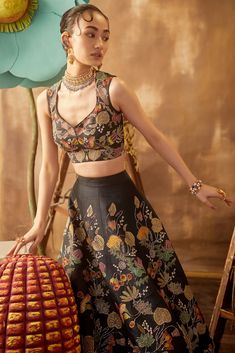 Aisha Rao, Lehenga With Blouse, Purple Lehenga, Printed Lehenga, Black Lehenga, Embellished Blouse, Embroidered Neckline, Bridal Lehenga, Cut Work