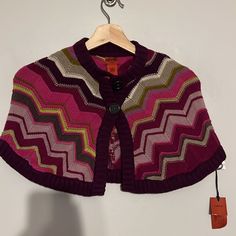 New With Tags Missoni For Target Purple Chevron Knit Poncho Size S Purple Knitted Outerwear For Spring, Multicolor Knitted Outerwear For Cold Weather, Knitted Multicolor Outerwear For Cold Weather, One Size Purple Winter Outerwear, Purple Knit Outerwear For Fall, Pink One-size Poncho For Fall, Fall Hand Knitted Purple Outerwear, Pink One Size Poncho For Fall, Purple One-size Poncho For Fall